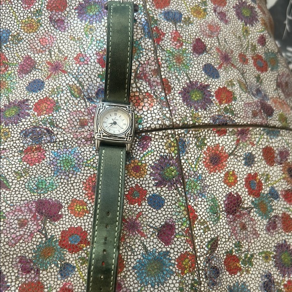 Peyote Bird Designs Silver Sante Fe Green Leather Watch Size 14